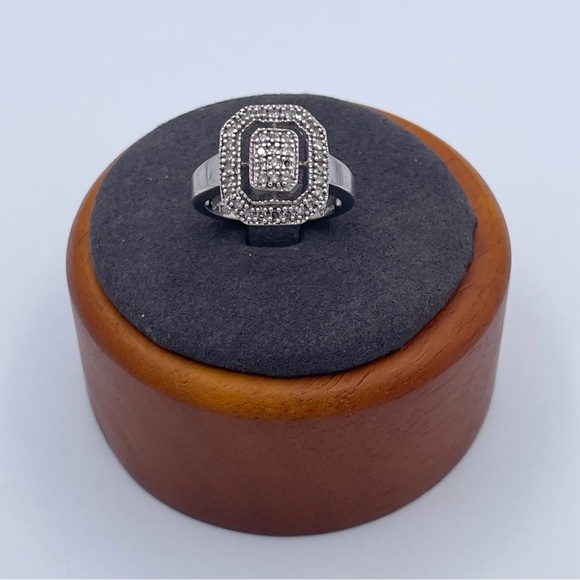 Vintage Heng Ngai 925 Sterling Silver Diamond Cluster Halo Ring Promise Ring S7 - Picture 10 of 10